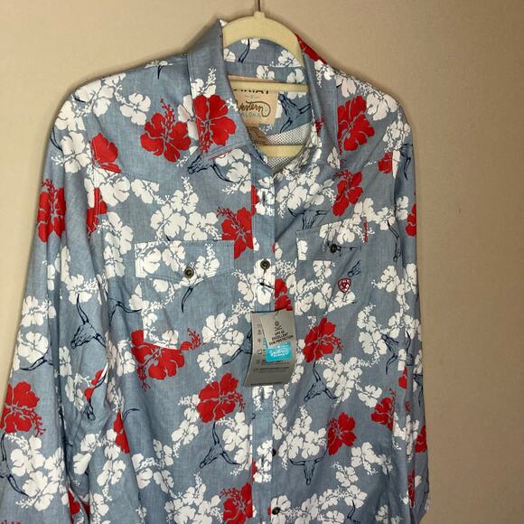 Ariat Women’s Western Aloha VentTEK Stretch Shirt  Long Sleeve Pockets NWT Sz M - Picture 15 of 16